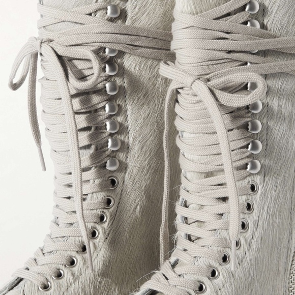 Dr Martens RICK OWENS 1918 HAIR-ON PLATFORM LEATHER COMBAT BOOTS Calf Hair SZ5,6